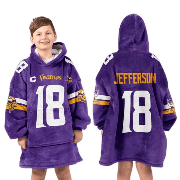 Captain J Jefferson 18 Minnesota Football Unisex Blanket Hoodie 3