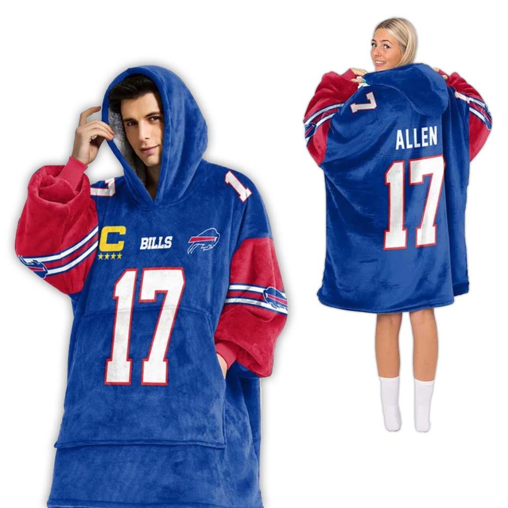 Captain Josh Allen 17 Buffalo Bills Football Unisex Blanket Hoodie 2