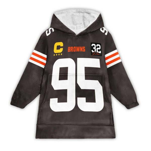 Captain M Garrett 95 Cleveland Browns Football Unisex Blanket Hoodie 1