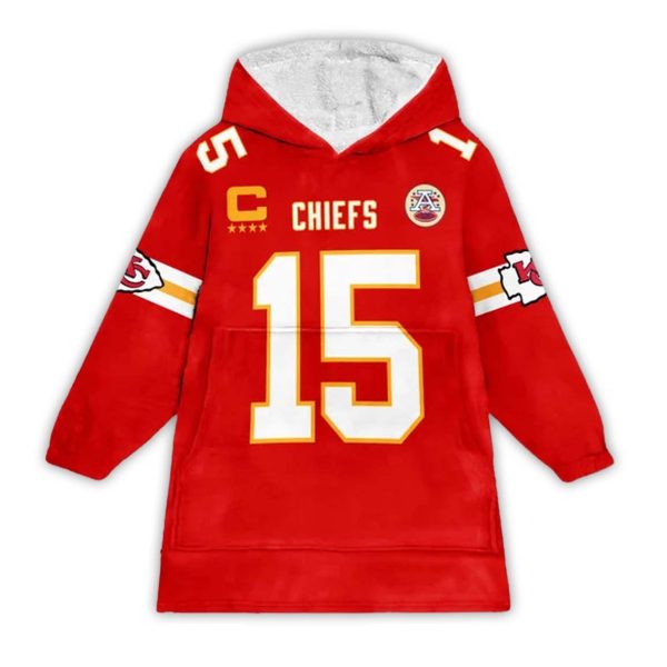 Captain Mahomes 15 Kansas City Football Unisex Blanket Hoodie 1