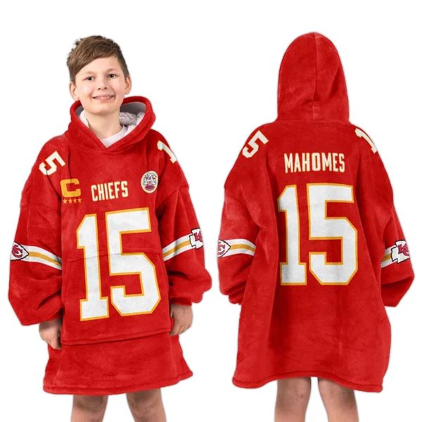 Captain Mahomes 15 Kansas City Football Unisex Blanket Hoodie 3