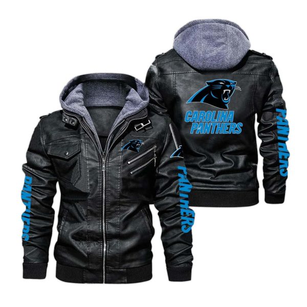 Carolina Panthers Hooded Leather Jacket 2