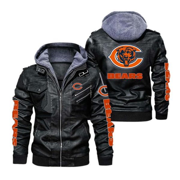 Chicago Bears Hooded Leather Jacket 2