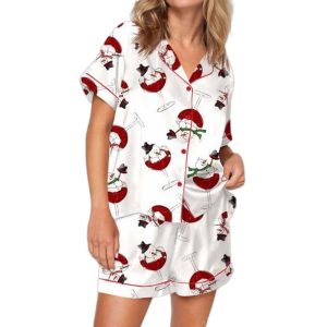 Christmas Snowman In Wine Print Pajama Set 1