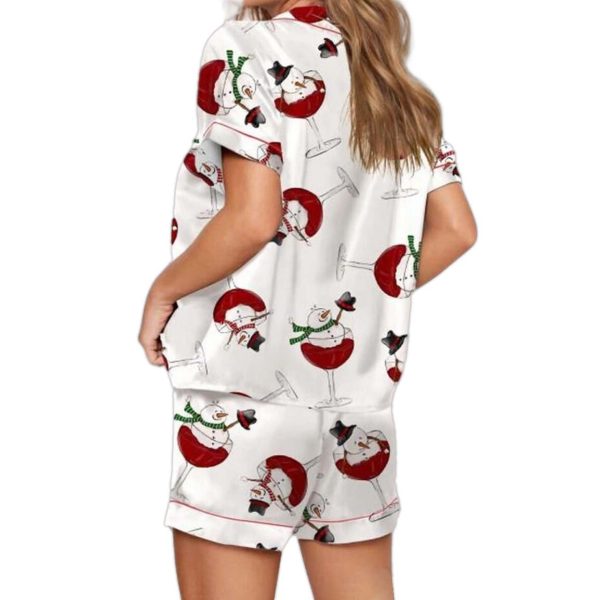 Christmas Snowman In Wine Print Pajama Set 3