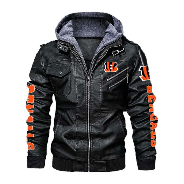 Cincinnati Bengals Hooded Leather Jacket 1