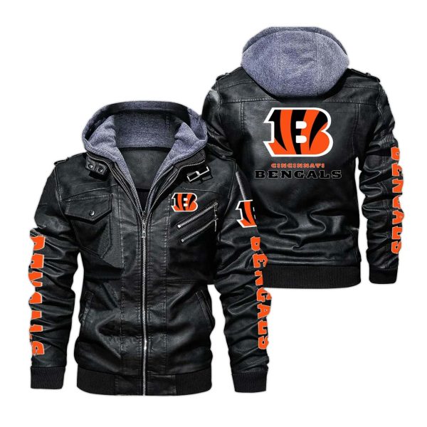 Cincinnati Bengals Hooded Leather Jacket 2