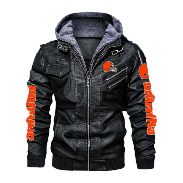 Cleveland Browns Hooded Leather Jacket 1