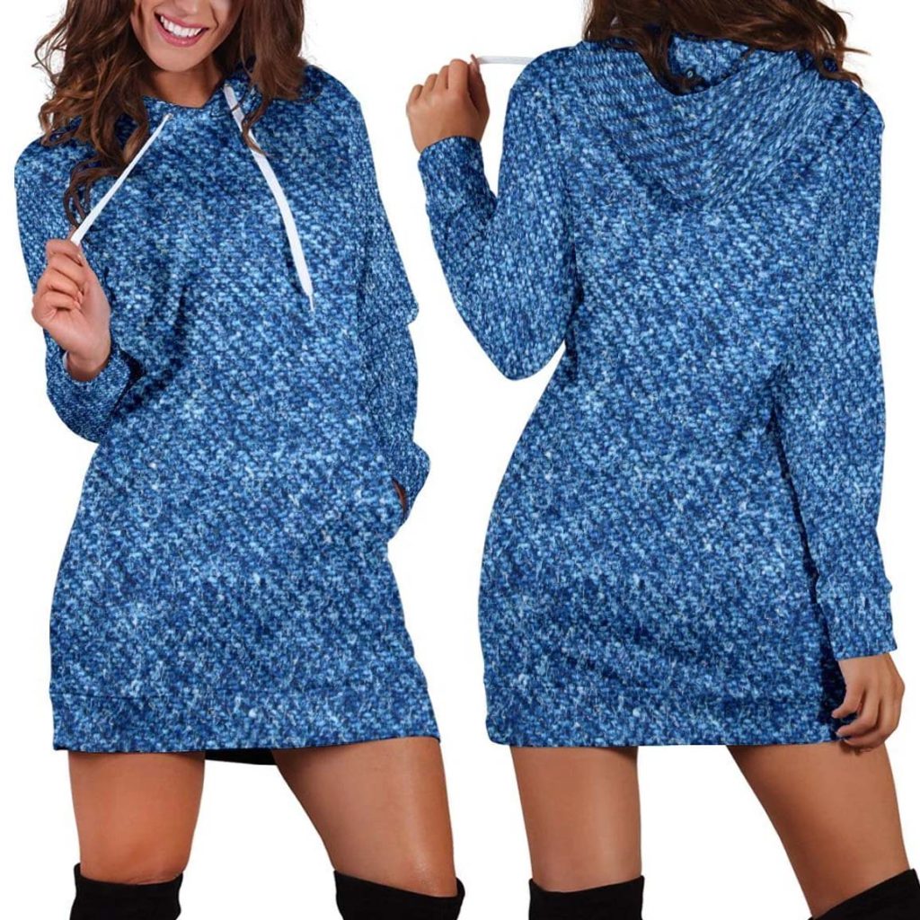 Denim Print Hoodie Dress 1