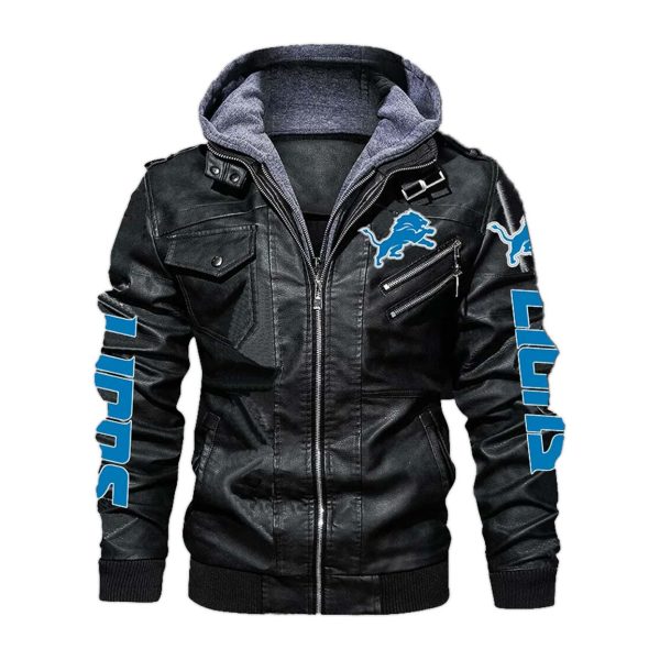 Detroit Lions Hooded Leather Jacket 1