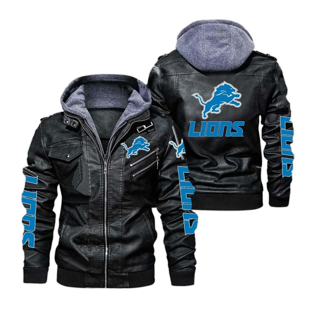 Detroit Lions Hooded Leather Jacket 2