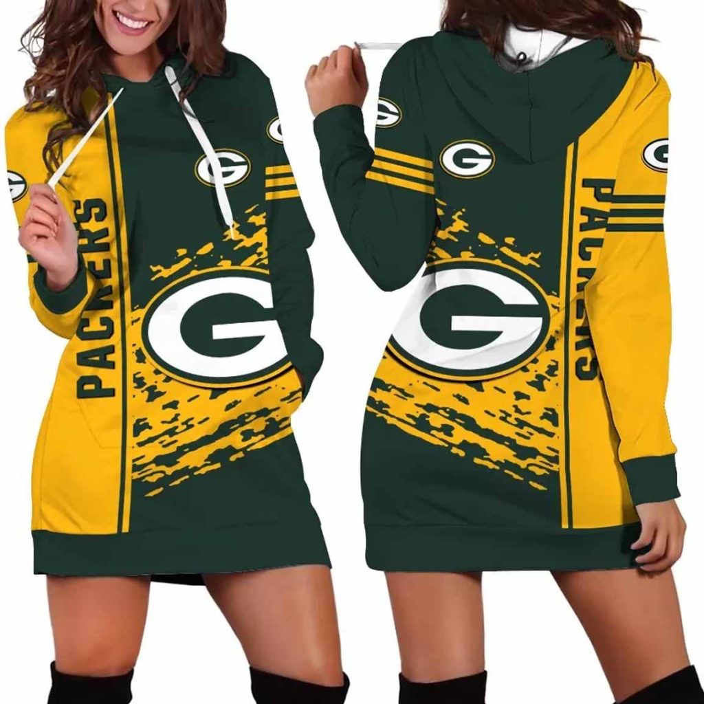 Green Bay Packers Stripe Splash Women's Hoodie Dress