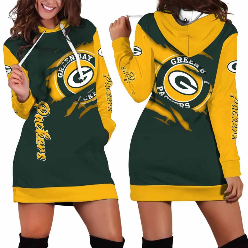 Green Bay Packers Torn Effect Hoodie Dress