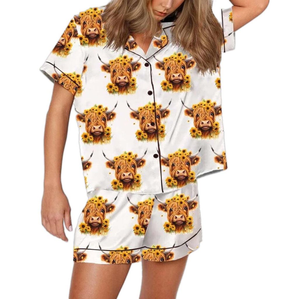 Highland Cow With Sunflowers Pajama Set 3