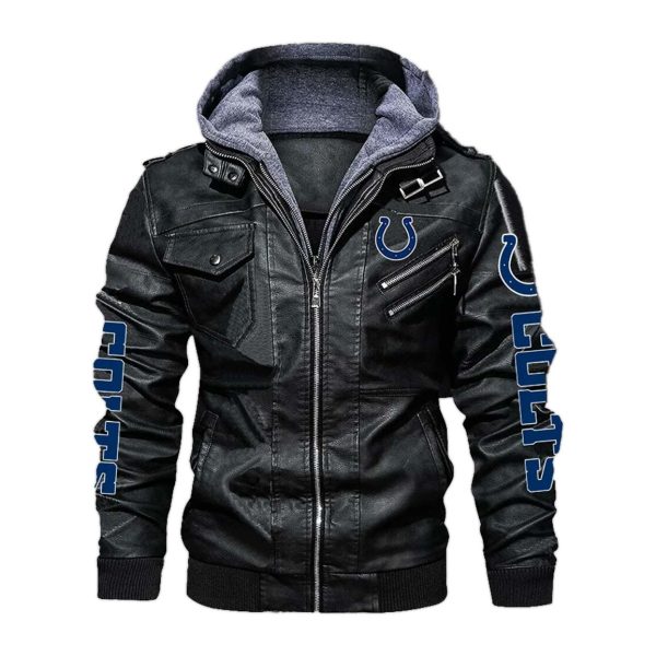 Indianapolis Colts Hooded Leather Jacket 1