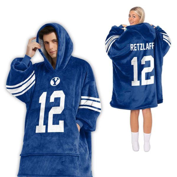 Jake Retzlaff 12 BYU Cougars Football Unisex Blanket Hoodie 2