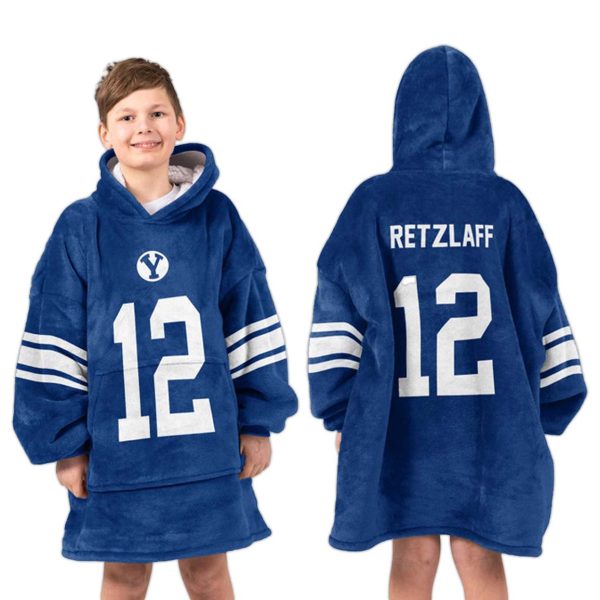 Jake Retzlaff 12 BYU Cougars Football Unisex Blanket Hoodie 3