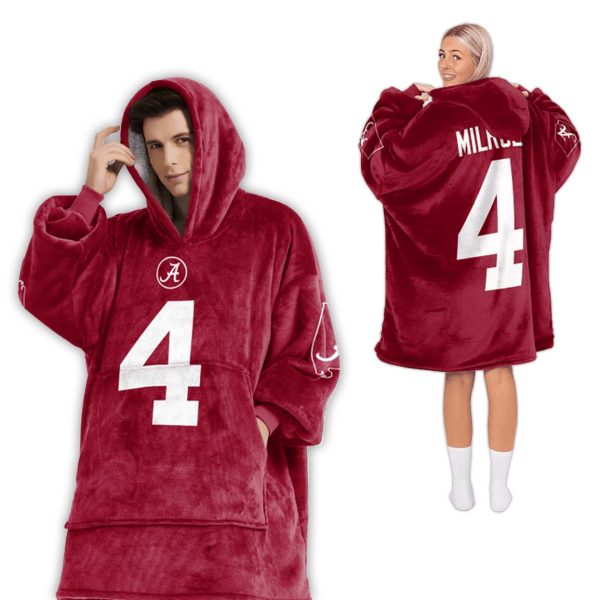 Jalen Milroe Alabama 4 Football Unisex Blanket Hoodie 2