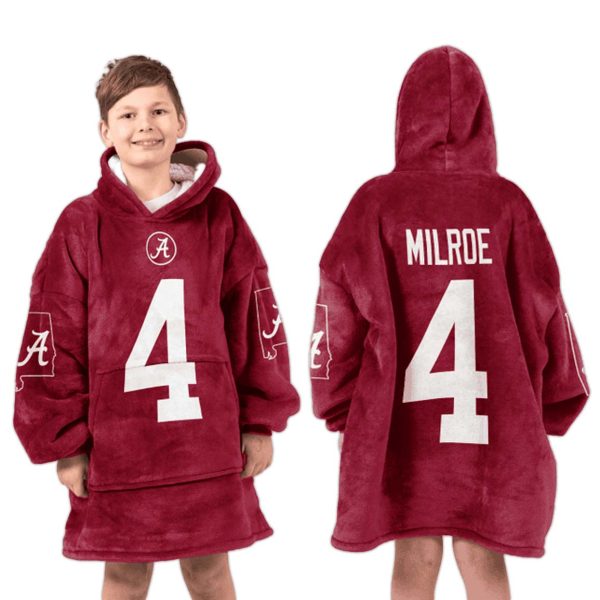 Jalen Milroe Alabama 4 Football Unisex Blanket Hoodie 3