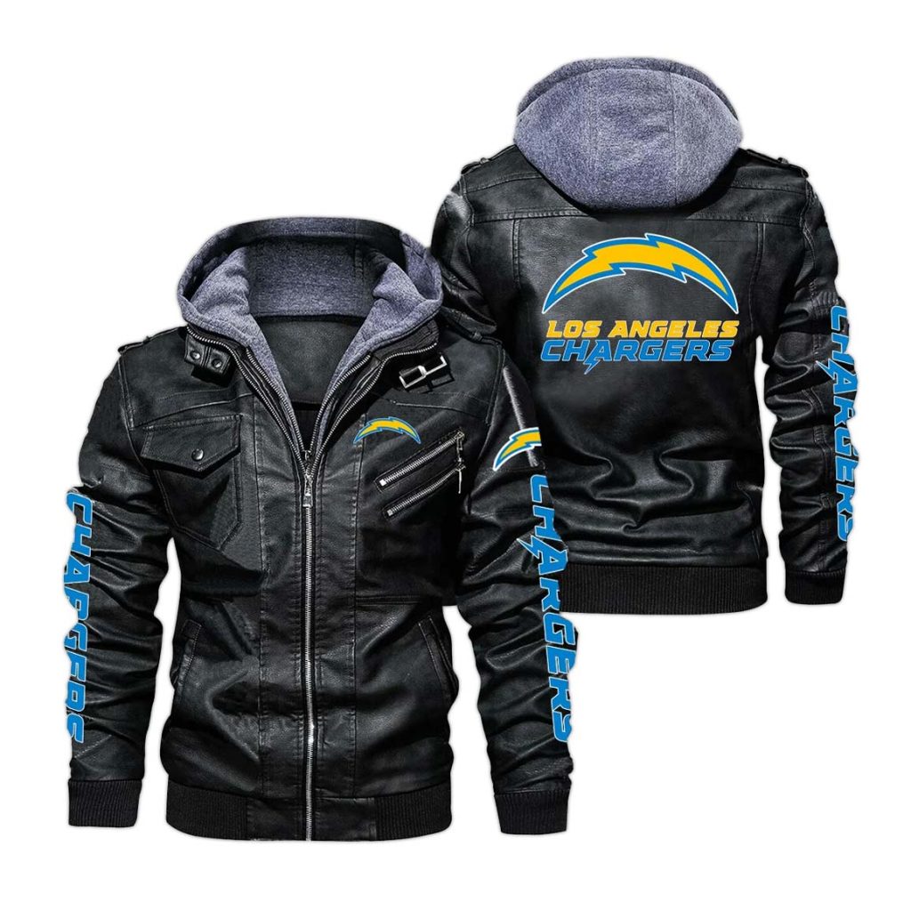 Los Angeles Chargers Hooded Leather Jacket 2