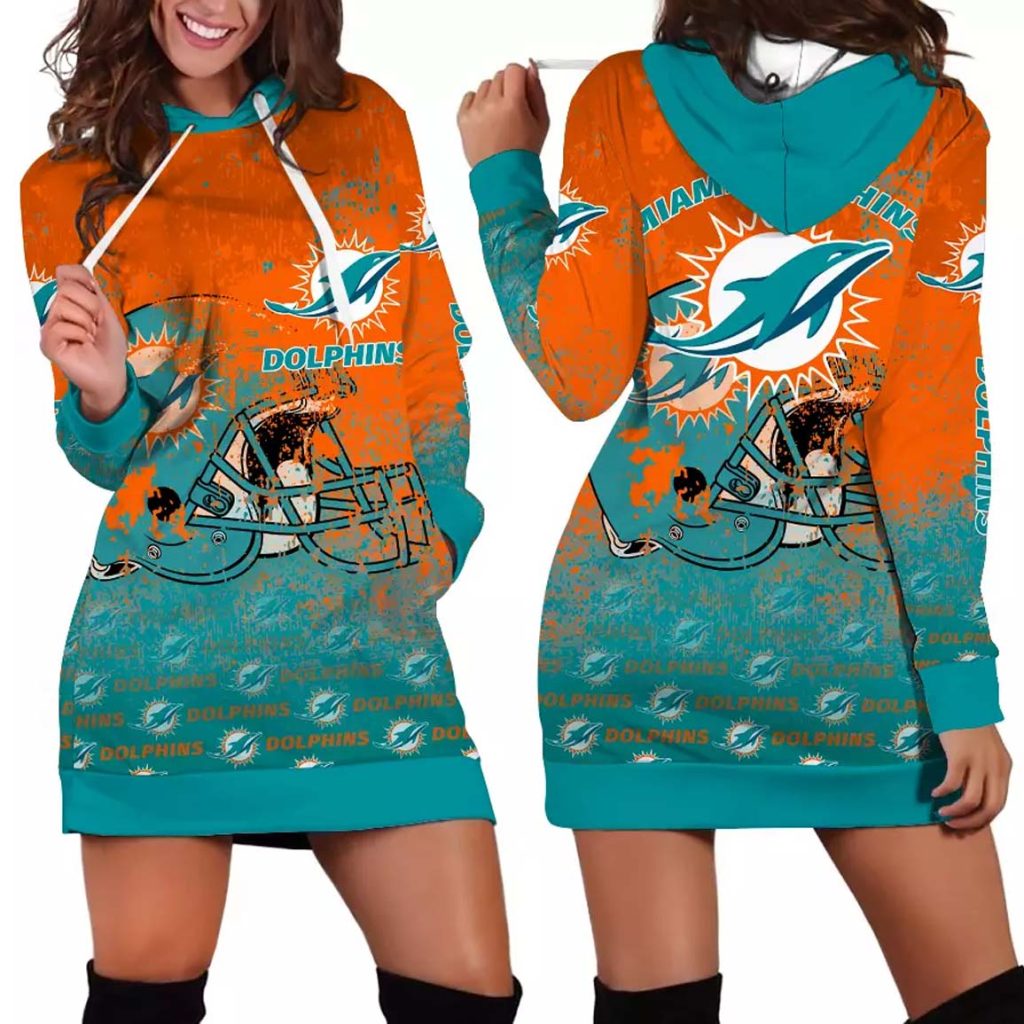 Miami Dolphins Helmet Grunge Women's Hoodie Dress