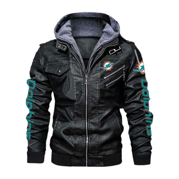 Miami Dolphins Hooded Leather Jacket 1