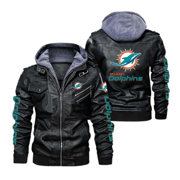 Miami Dolphins Hooded Leather Jacket 2