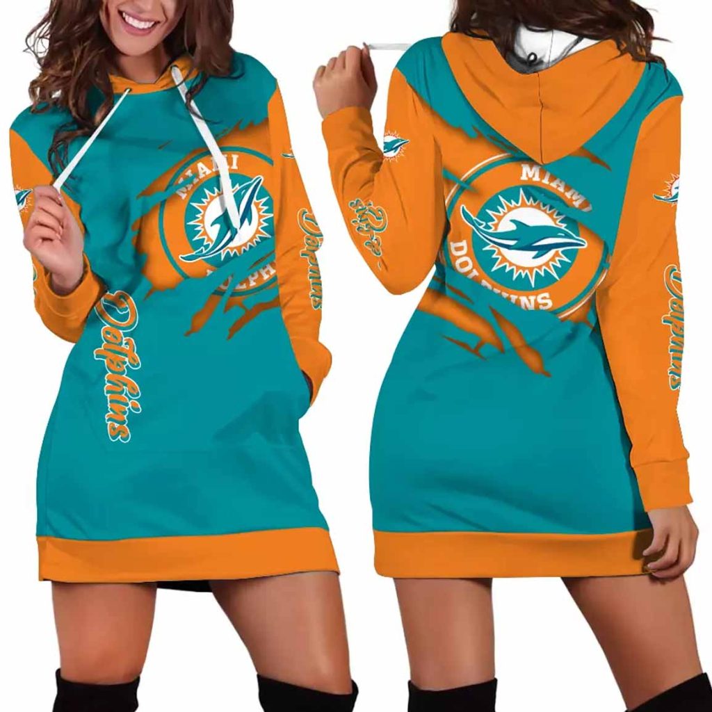 Miami Dolphins Torn Effect Hoodie Dress