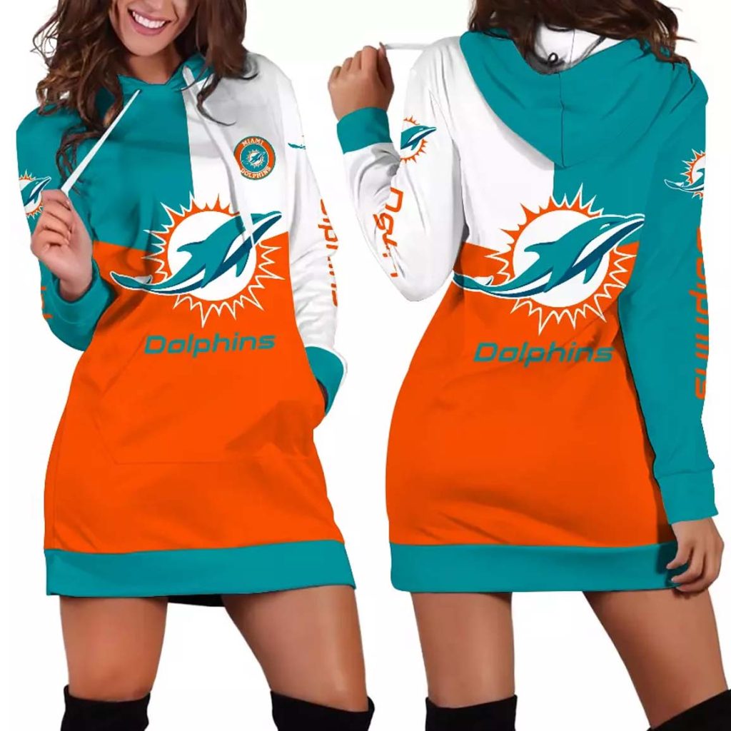 Miami Dolphins Triple Color Women's Hoodie Dress