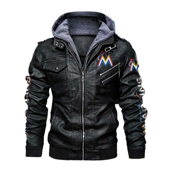 Miami Marlins Hooded Leather Jacket 1