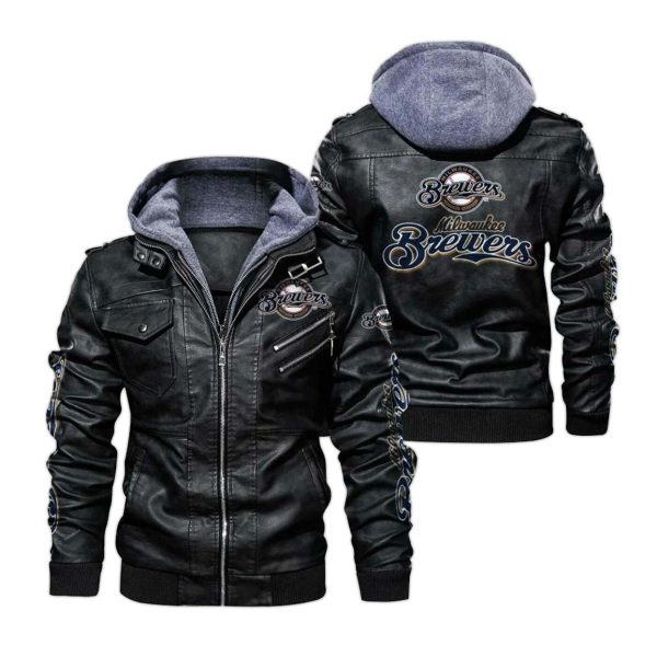 Milwaukee Brewers Hooded Leather Jacket 2