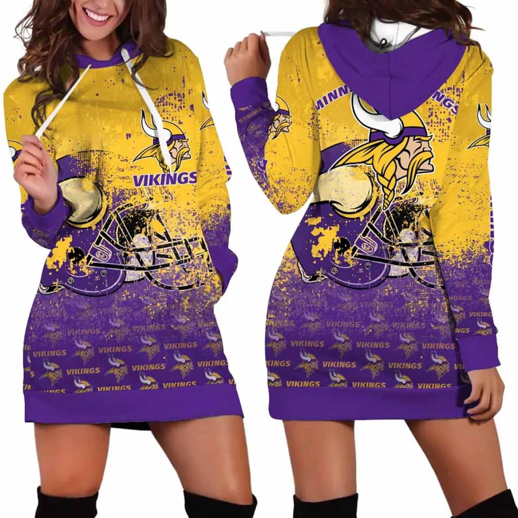 Minnesota Vikings Helmet Grunge Women's Hoodie Dress