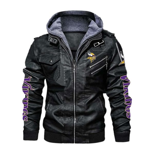 Minnesota Vikings Hooded Leather Jacket 1