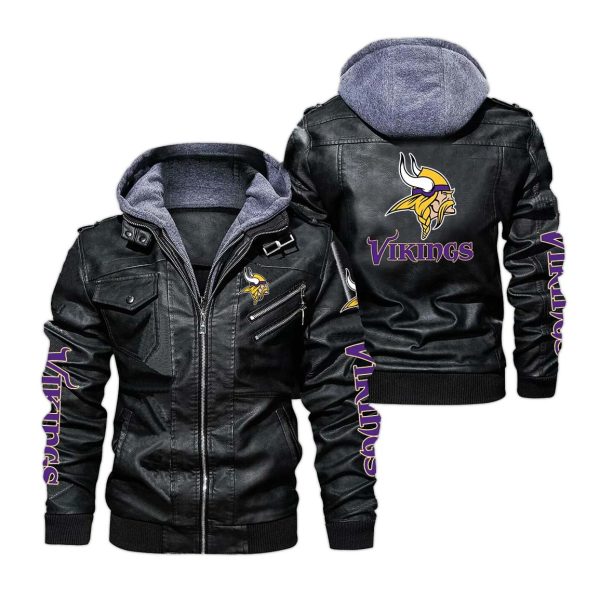 Minnesota Vikings Hooded Leather Jacket 2