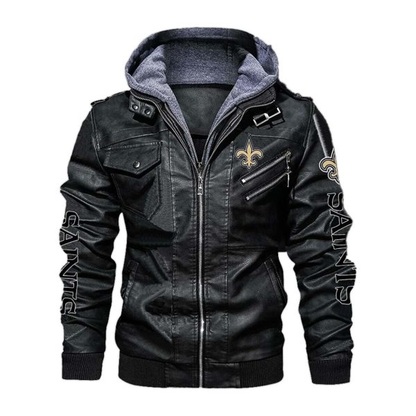 New Orleans Saints Hooded Leather Jacket 1