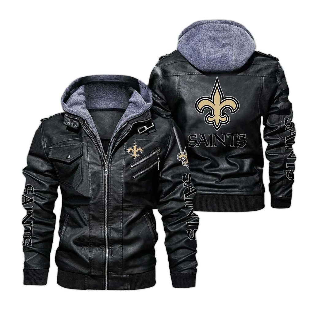 New Orleans Saints Hooded Leather Jacket 2