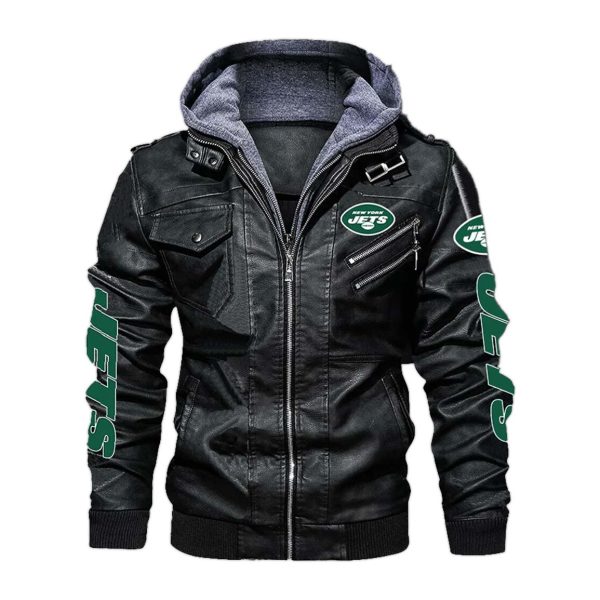 New York Jets Hooded Leather Jacket 1