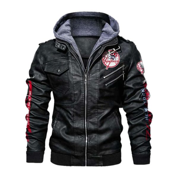 New York Yankees Hooded Leather Jacket 1