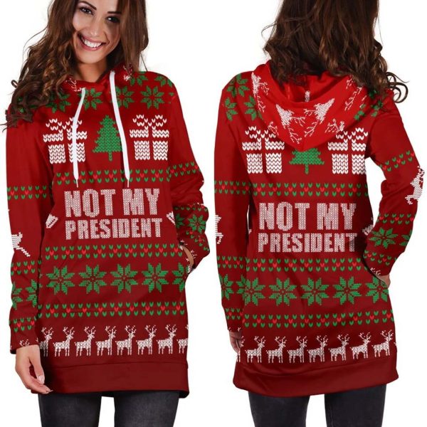 Not My President Ugly Christmas Sweater Hoodie Dress 2