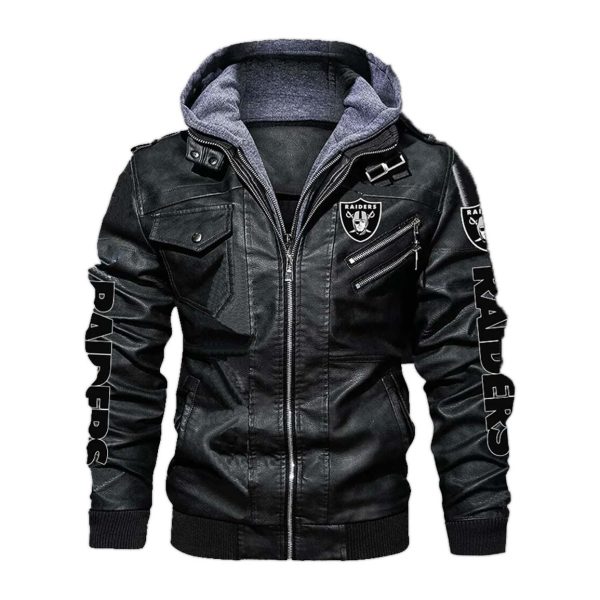 Oakland Raiders Hoodie Leather Jacket 1