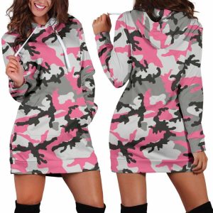 Pink Camo Womens Hoodie Dress 1