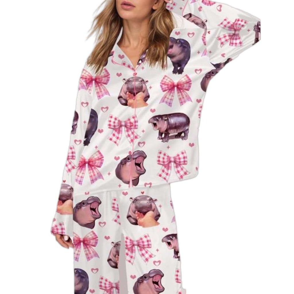 Pink Coquette Moo Deng Pajama Set 1