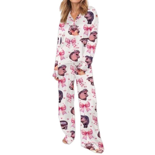 Pink Coquette Moo Deng Pajama Set 3