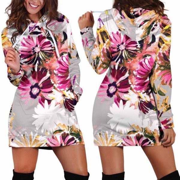 Pink Floral Hoodie Dress 1