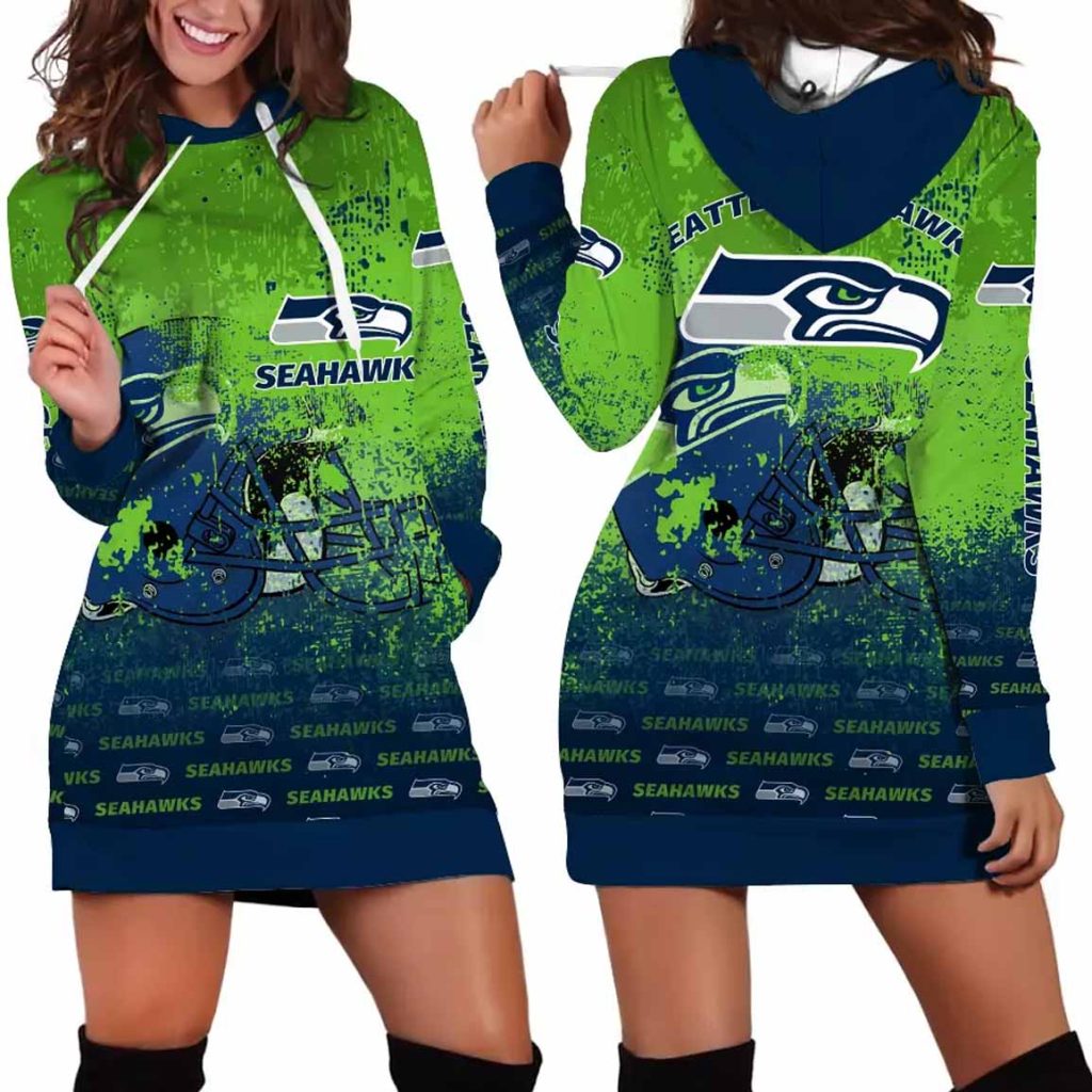 Seattle Seahawks Helmet Grunge Women's Hoodie Dress