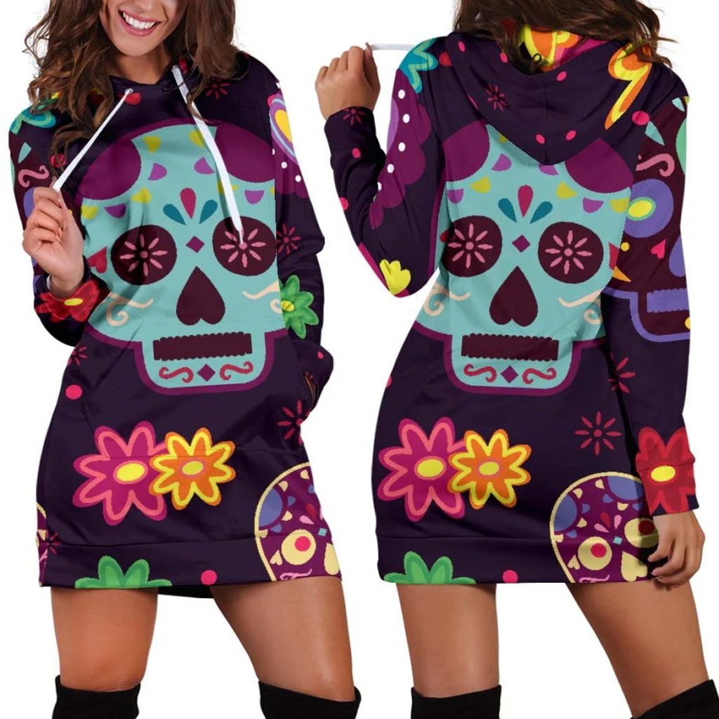 Skulls and Flowers Hoodie Dress 1