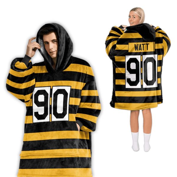 Watt 90 Pittsburgh Football Throwback Unisex Blanket Hoodie 2